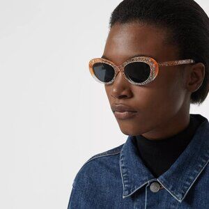 NWOT Burberry orange glitter grey lens oval sunglasses